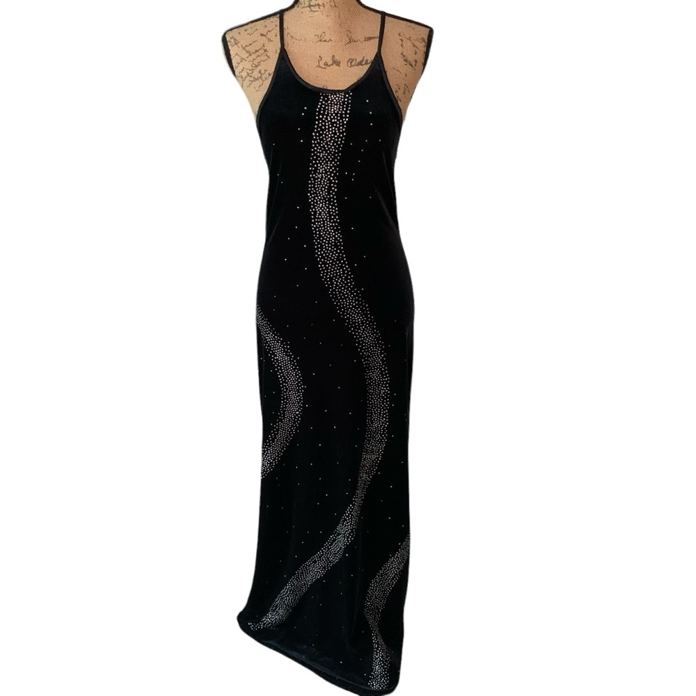 Vintage Black Evening Dress with Splash Rhinestones Size 9/10 - Picture 1 of 8